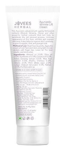 Jovees Herbal Almond & Ginseng Wrinkle Lift Face Cream | Anti-Wrinkle & Anti-Ageing Face Cream | All Skin Types | Paraben & Alcohol Free | 60gm